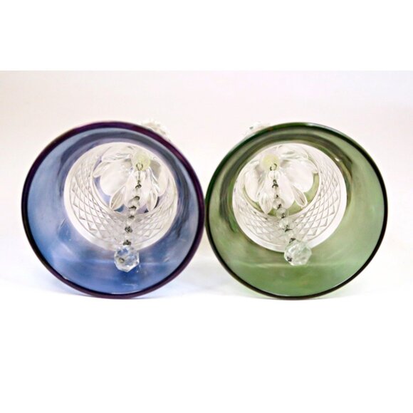 Set of 2 1970s-era Pressed Glass Bells - Purple & Green Painted Bases - Vintage - Picture 5 of 6